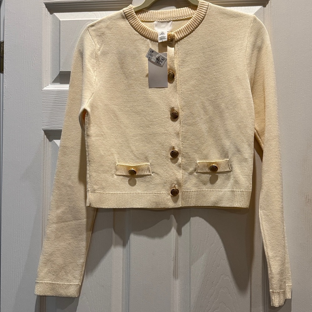 H&M Beige Cardigan with Gold Buttons new with tags and extra button size small